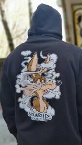 Birdwatchers skate club Wiley Coyote Roadrunner Skateboarding Graphic hoodie